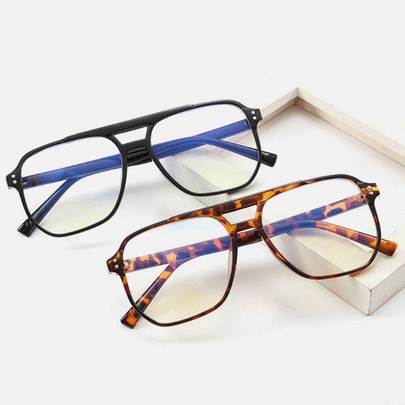 Unisex Double Bridge Large Full Frame Anti-Blue Light Retro Glass