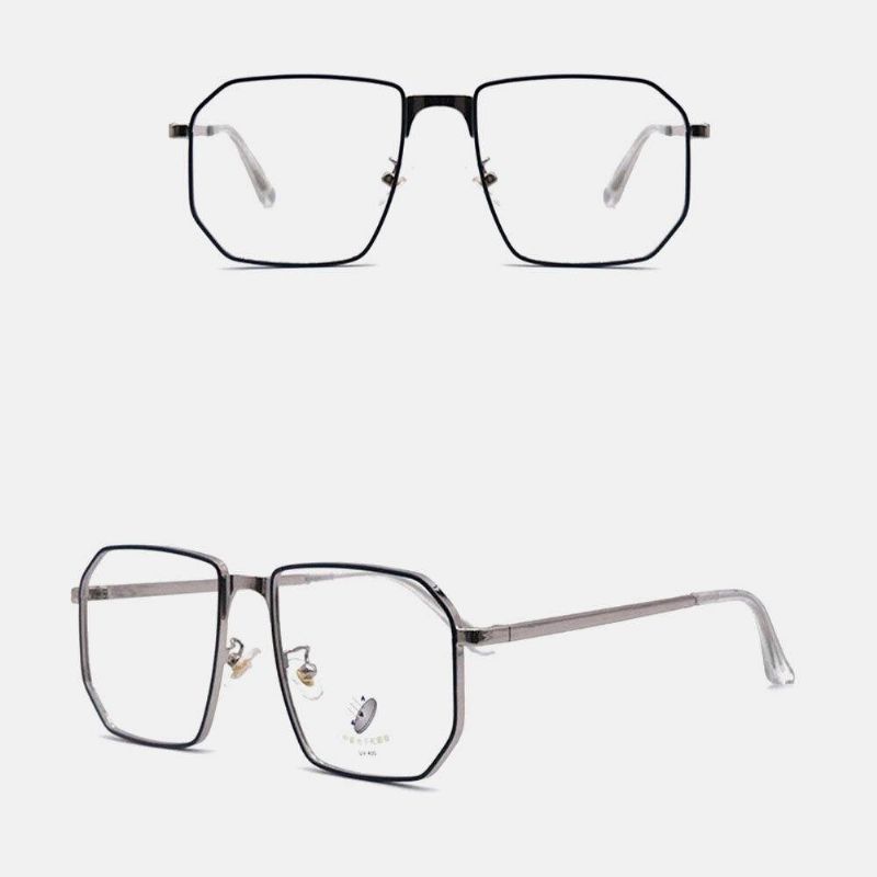 Unisex Polygonal Metal Full Frame Myopia Brilleinnfatning Anti-Blue Light Fashion Flat Briller