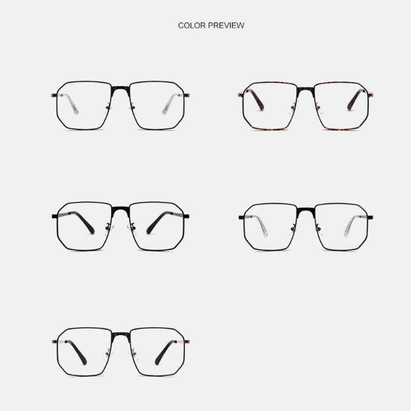 Unisex Polygonal Metal Full Frame Myopia Brilleinnfatning Anti-Blue Light Fashion Flat Briller