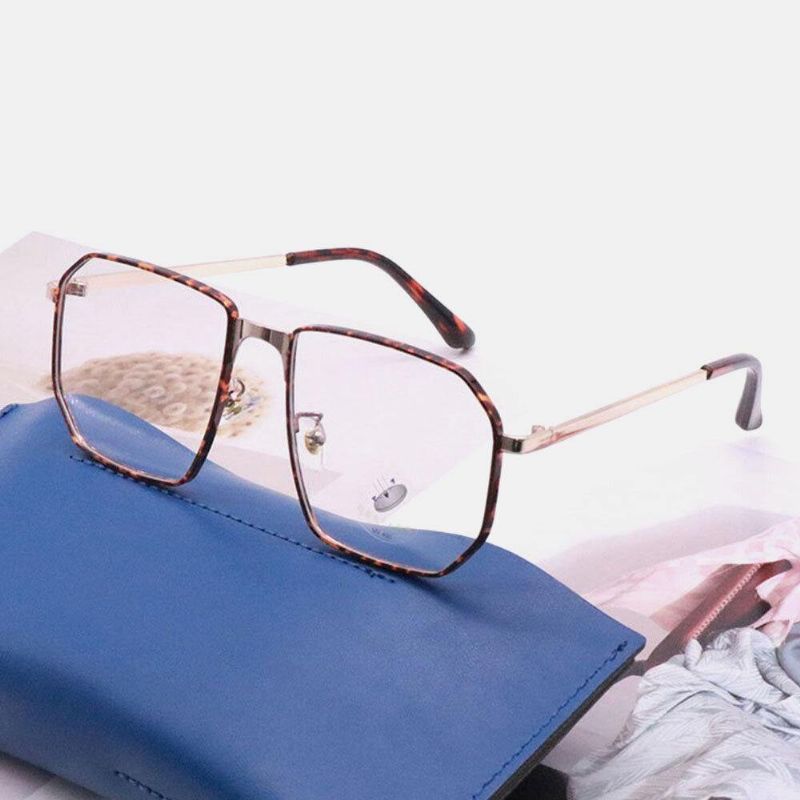 Unisex Polygonal Metal Full Frame Myopia Brilleinnfatning Anti-Blue Light Fashion Flat Briller