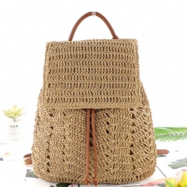 Dame Mori Series String Straw Bag Dual-Use Woven Bag Retro Beach Bag Ryggsekk