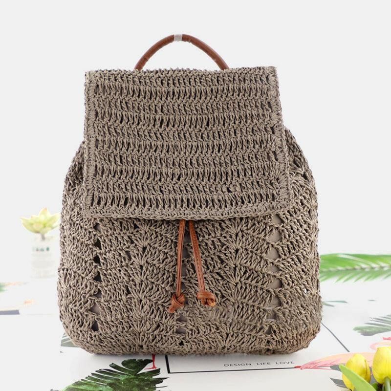 Dame Mori Series String Straw Bag Dual-Use Woven Bag Retro Beach Bag Ryggsekk