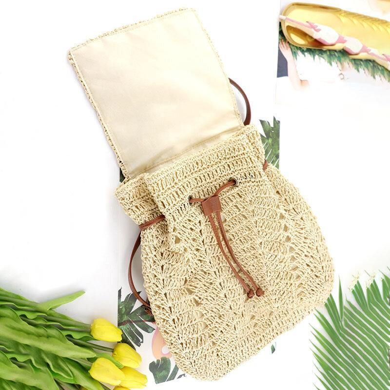 Dame Mori Series String Straw Bag Dual-Use Woven Bag Retro Beach Bag Ryggsekk