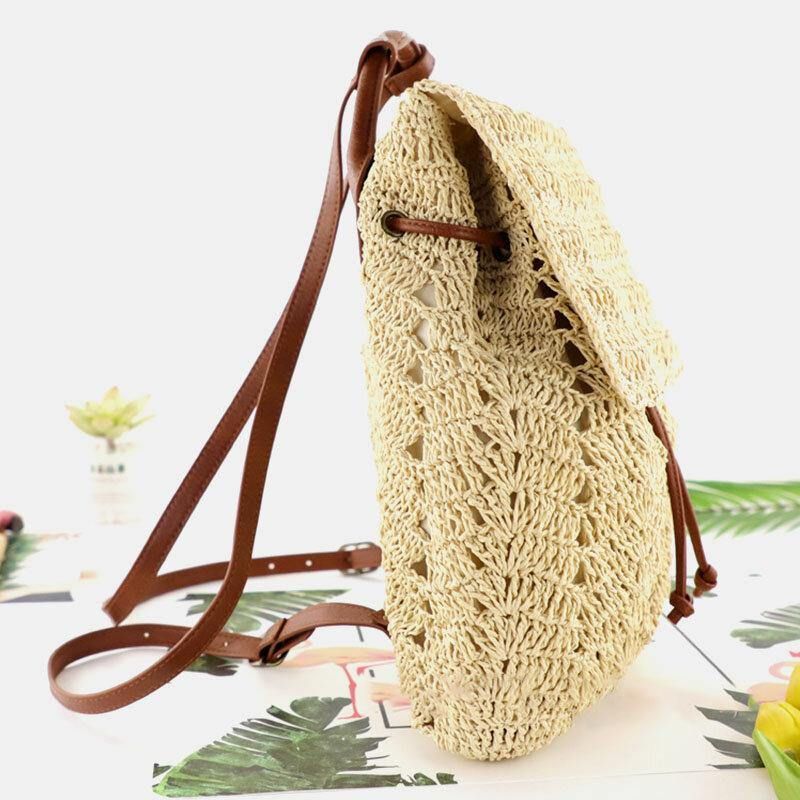 Dame Mori Series String Straw Bag Dual-Use Woven Bag Retro Beach Bag Ryggsekk