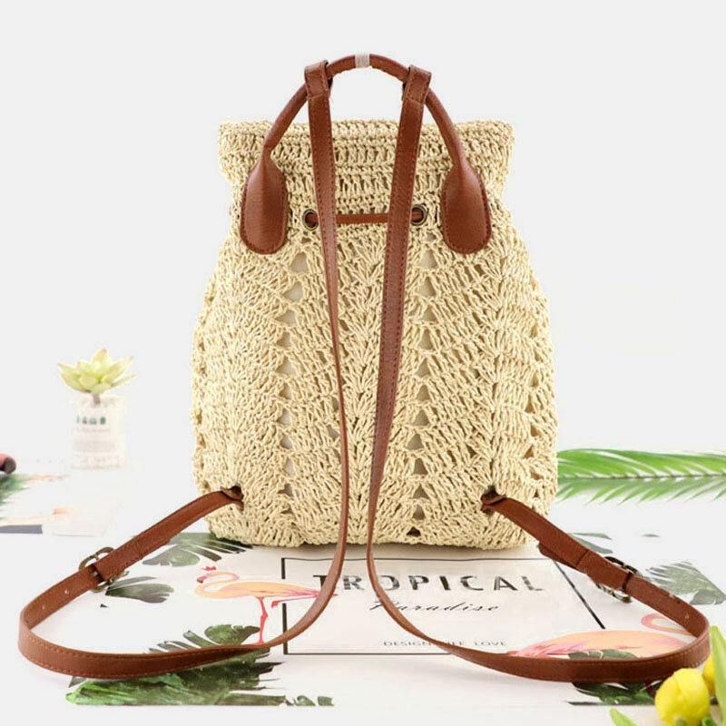 Dame Mori Series String Straw Bag Dual-Use Woven Bag Retro Beach Bag Ryggsekk