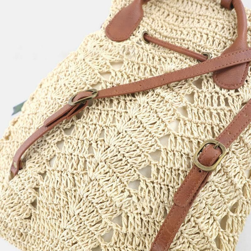 Dame Mori Series String Straw Bag Dual-Use Woven Bag Retro Beach Bag Ryggsekk