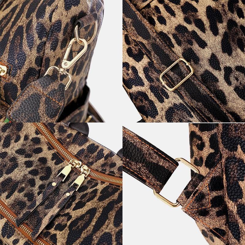 Kvinner Faux Leopard Leopard Og Blomster Mønster Mote Uformell Ryggsekk