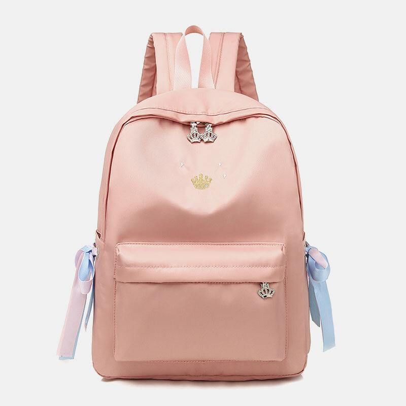 Kvinner Oxford Color Gradient Øretelefon Hull Bowknot Uformell Studeng Bag Ryggsekk