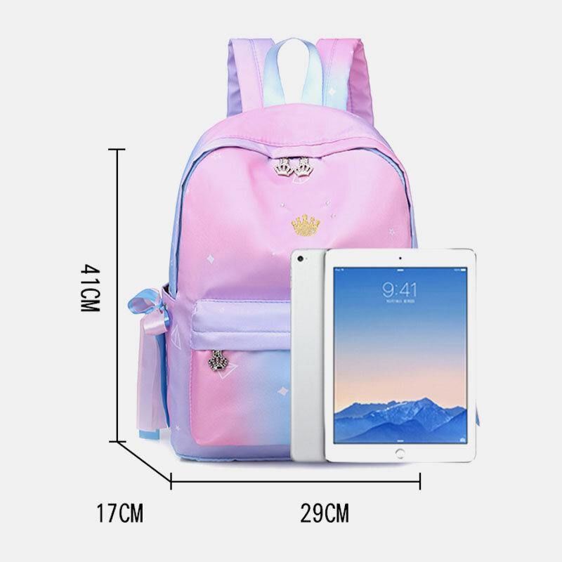 Kvinner Oxford Color Gradient Øretelefon Hull Bowknot Uformell Studeng Bag Ryggsekk