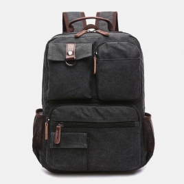 Menn Canvas Stor Kapasitet Multi-Pocket Anti-Theft Casual Travel Bag Dataveske Ryggsekker