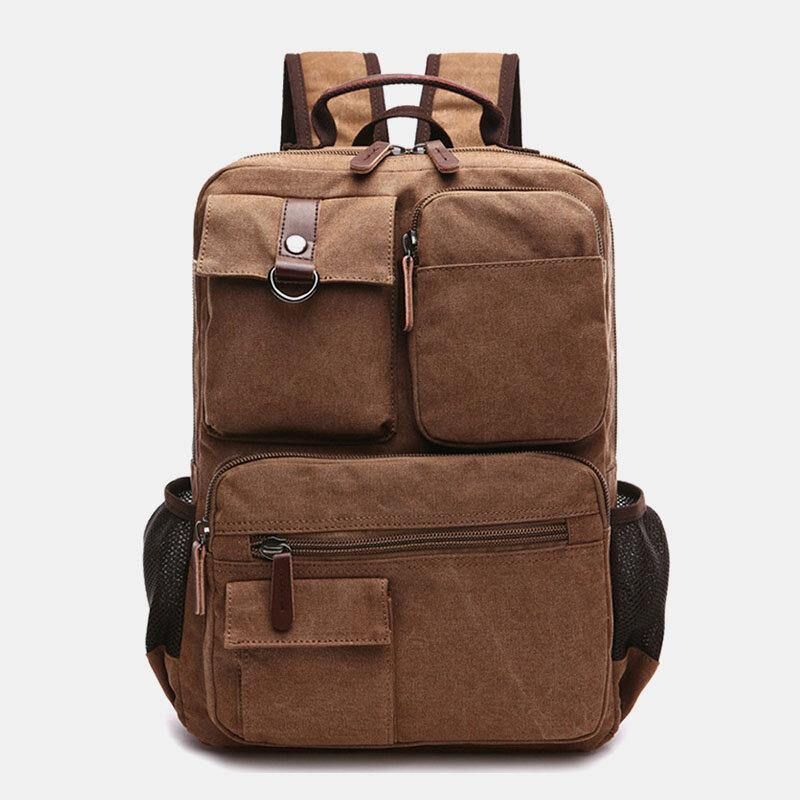 Menn Canvas Stor Kapasitet Multi-Pocket Anti-Theft Casual Travel Bag Dataveske Ryggsekker