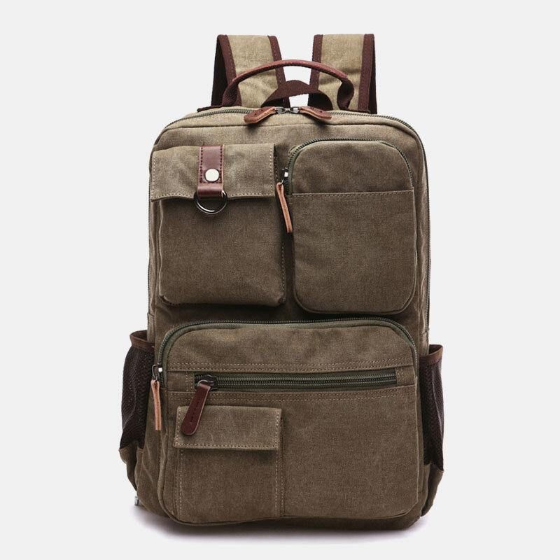 Menn Canvas Stor Kapasitet Multi-Pocket Anti-Theft Casual Travel Bag Dataveske Ryggsekker