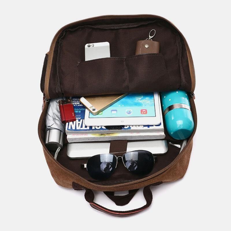 Menn Canvas Stor Kapasitet Multi-Pocket Anti-Theft Casual Travel Bag Dataveske Ryggsekker