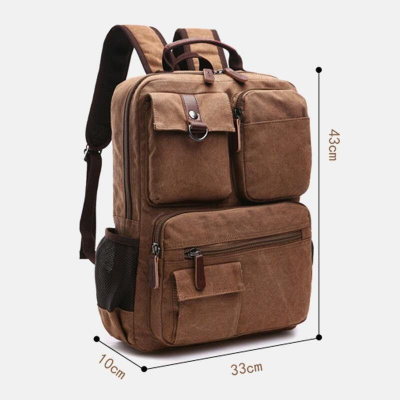 Menn Canvas Stor Kapasitet Multi-Pocket Anti-Theft Casual Travel Bag Dataveske Ryggsekker