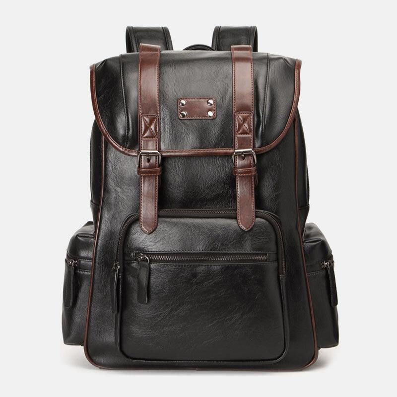 Menn Faux Leather Multi-Lomme Stor Kapasitet 14 Tommers Bærbar Bag Reiseryggsekk