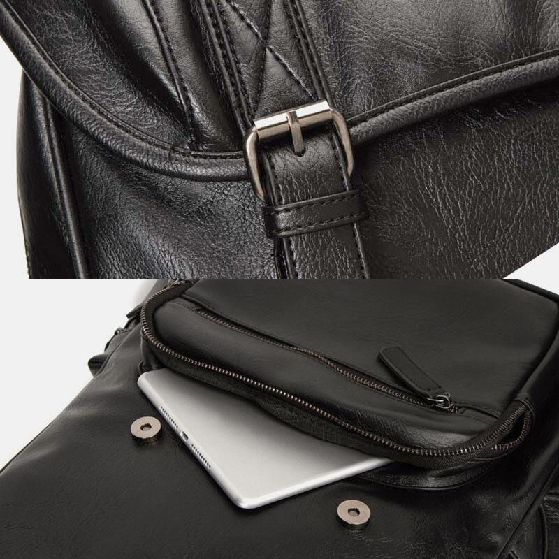 Menn Faux Leather Multi-Lomme Stor Kapasitet 14 Tommers Bærbar Bag Reiseryggsekk