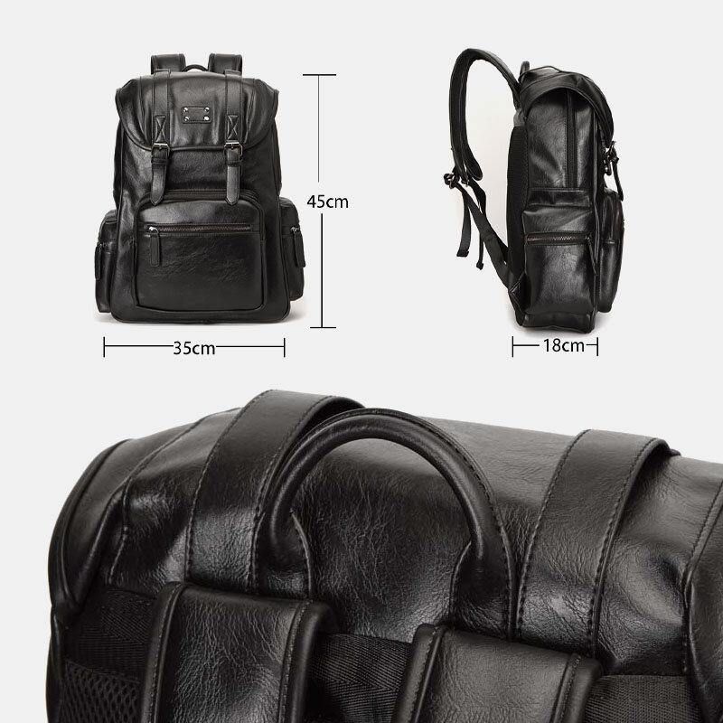 Menn Faux Leather Multi-Lomme Stor Kapasitet 14 Tommers Bærbar Bag Reiseryggsekk