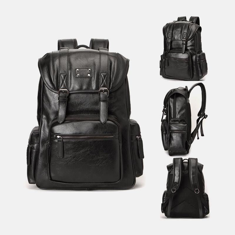 Menn Faux Leather Multi-Lomme Stor Kapasitet 14 Tommers Bærbar Bag Reiseryggsekk