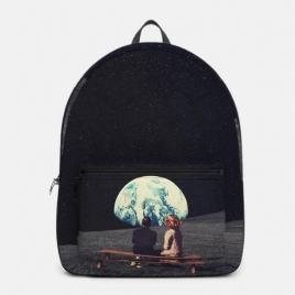 Unisex Oxford Environmental Protection Space Planets Earth And Moon Print Skoleveske Ryggsekk