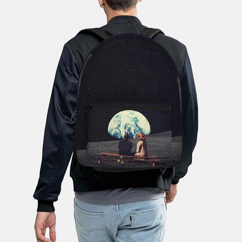 Unisex Oxford Environmental Protection Space Planets Earth And Moon Print Skoleveske Ryggsekk