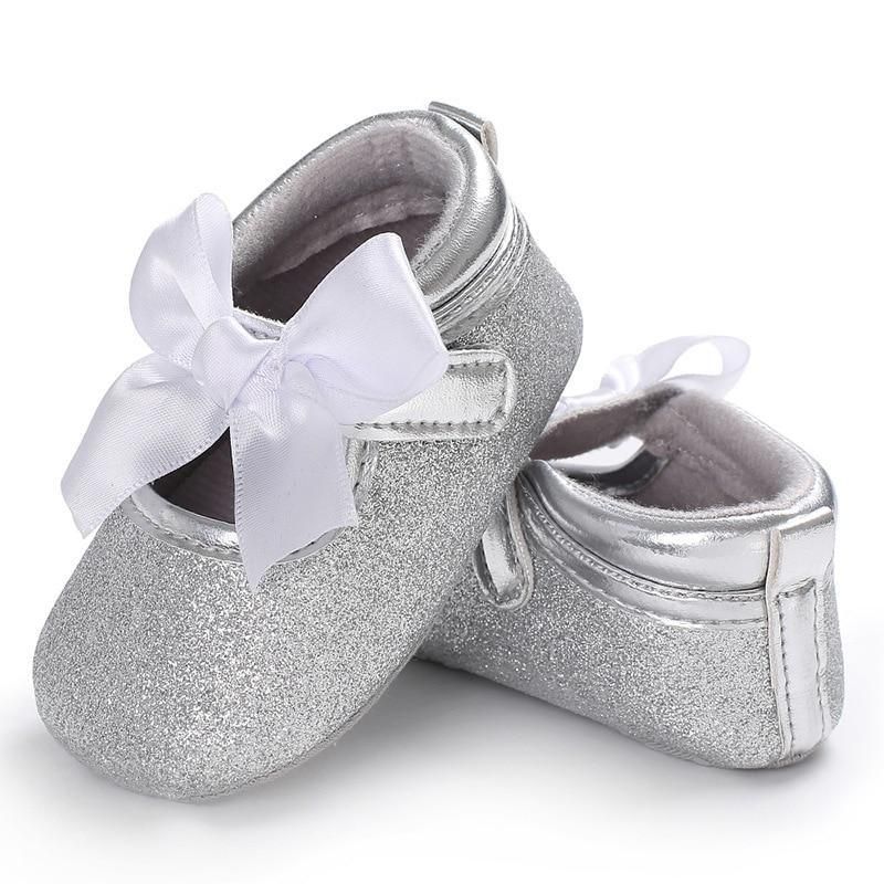 Baby Girl'S Lace Up Glitter Bowknot First Walkers