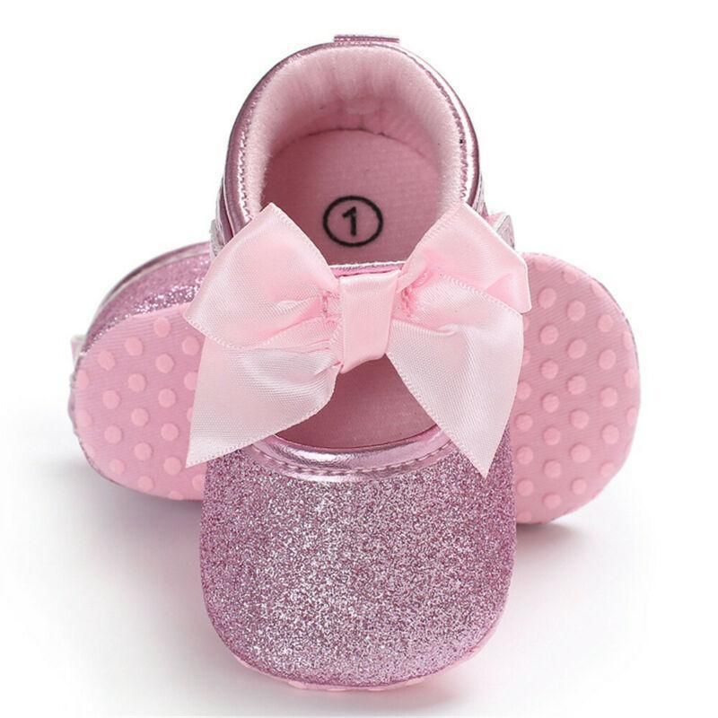 Baby Girl'S Lace Up Glitter Bowknot First Walkers