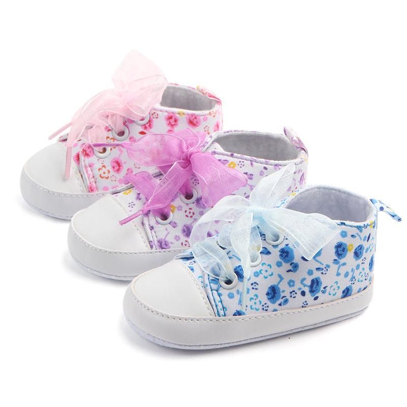 Girl'S Ribbon Floral Pattern First Walkers