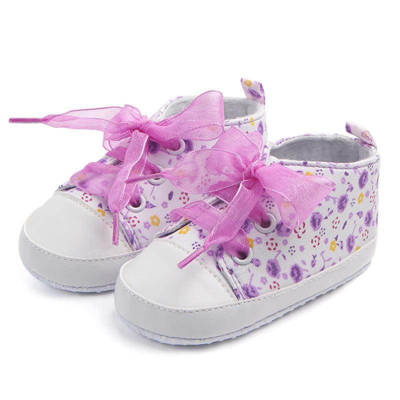 Girl'S Ribbon Floral Pattern First Walkers