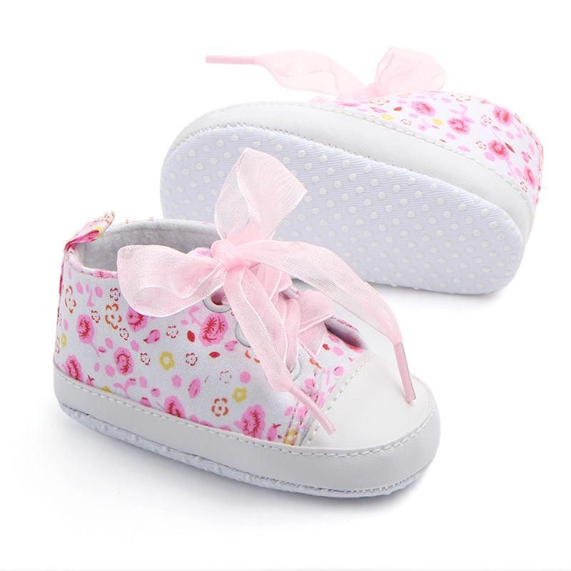 Girl'S Ribbon Floral Pattern First Walkers