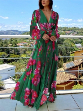 Ferie Langermet Floral V-Hals Regular Fit Maxi Dress