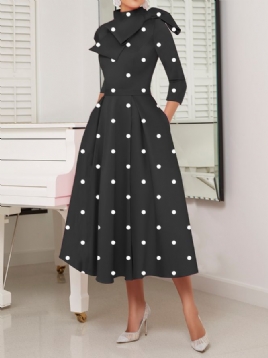 Polka Dots Regular Fit High Elastisity X-Line Stand Collar Elegante Kjoler