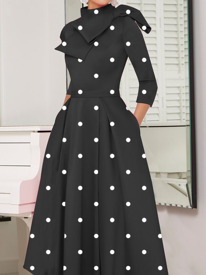 Polka Dots Regular Fit High Elastisity X-Line Stand Collar Elegante Kjoler