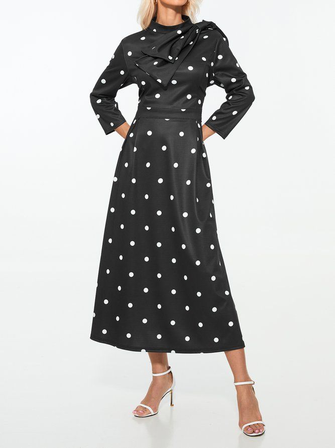 Polka Dots Regular Fit High Elastisity X-Line Stand Collar Elegante Kjoler