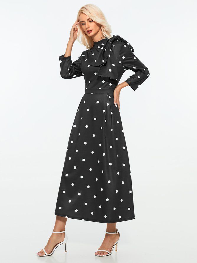 Polka Dots Regular Fit High Elastisity X-Line Stand Collar Elegante Kjoler