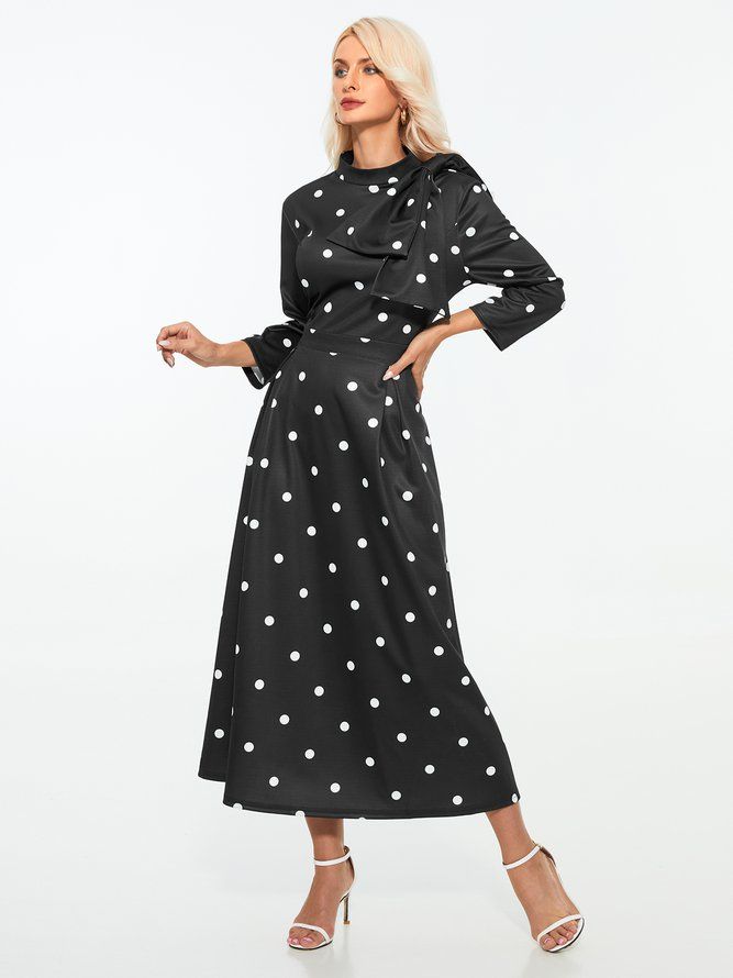 Polka Dots Regular Fit High Elastisity X-Line Stand Collar Elegante Kjoler