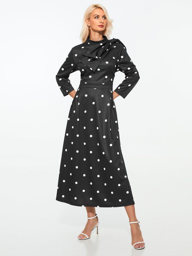 Polka Dots Regular Fit High Elastisity X-Line Stand Collar Elegante Kjoler