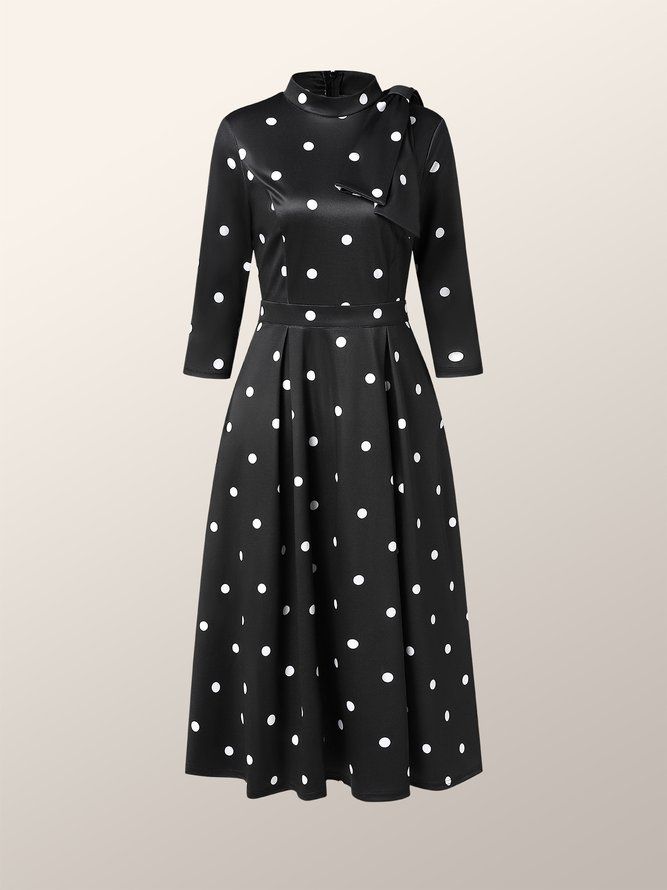 Polka Dots Regular Fit High Elastisity X-Line Stand Collar Elegante Kjoler