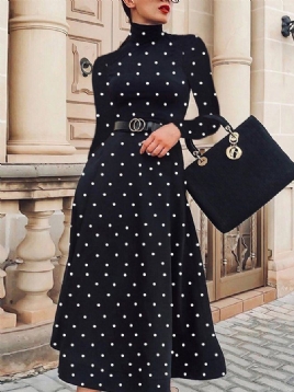 Regular Fit Elegant Polka Dots Langermet Midi-Kjole