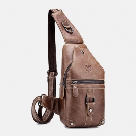 Menn Ekte Lær Multi-Lomme Anti-Tyveri Slitasjebestandig Vintage Uformelt Crossbody Bag Brystveske