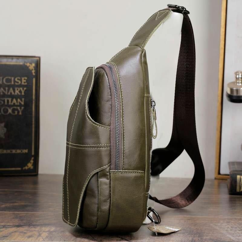 Menn Ekte Skinn Anti-Tyveri Retro Casual Business Crossbody Bag Bryst Bag Sling Bag