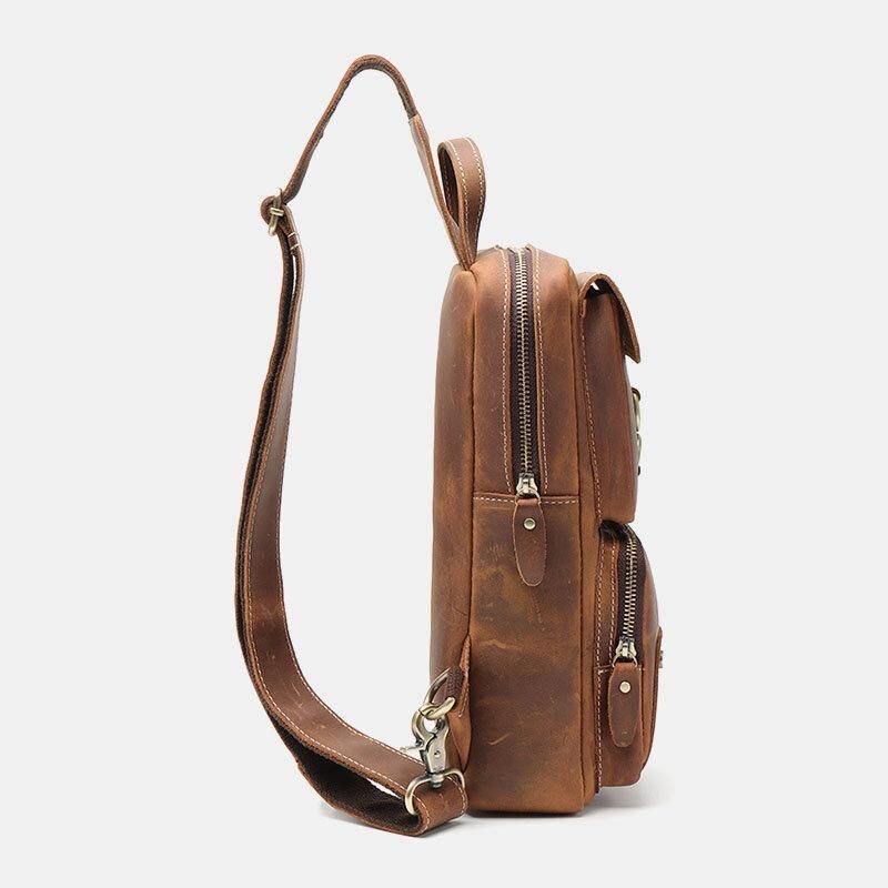 Menn Ekte Skinn Kuskinn Retro Mote Brystveske Crossbody Bag Sling Bag