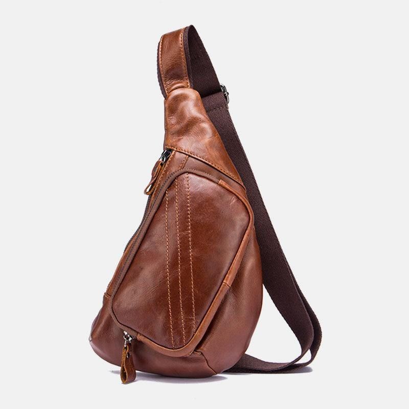 Menn Ekte Skinn Multilomme Retro 9-Tommers Vanntett Telefon Med Stor Kapasitet Brystvesker Crossbody-Veske