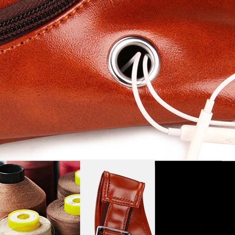 Menn Faux Leather Oil Leather Business Casual Travel Vanntett Skulderveske Brystveske