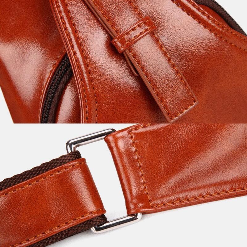 Menn Faux Leather Oil Leather Business Casual Travel Vanntett Skulderveske Brystveske