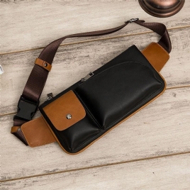 Menn Faux Leather Retro Business Casual Multi-Bære Midjeveske Brystveske Sling Bag