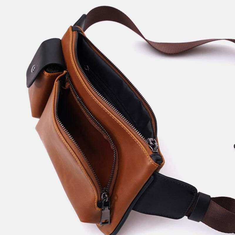 Menn Faux Leather Retro Business Casual Multi-Bære Midjeveske Brystveske Sling Bag