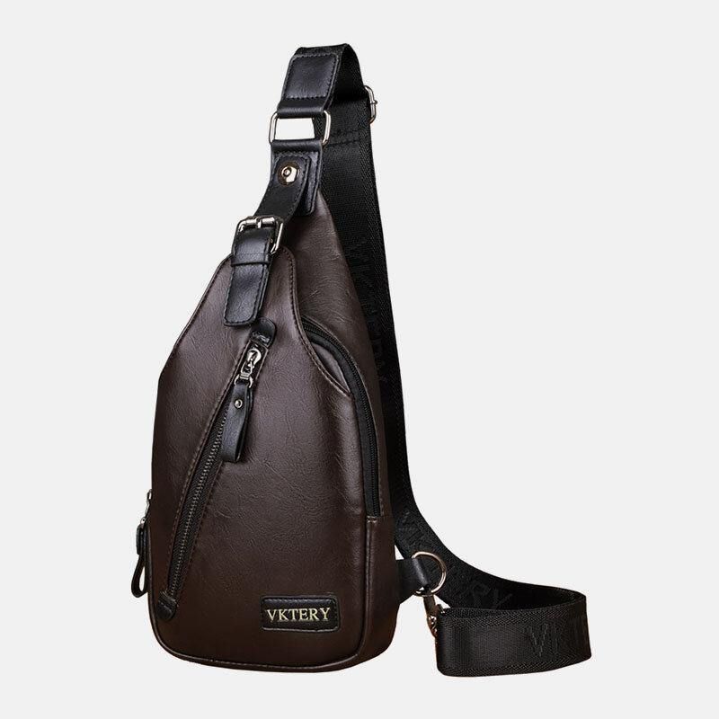 Menn Faux Leather Retro Business Travel Chest Bag Crossbody Bag