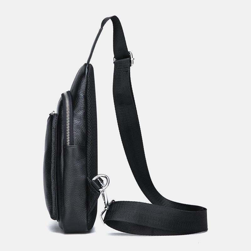 Menn Kuskinn Ekte Skinn Dobbel Glidelås Med Flere Lommer Pustende Retro Brystvesker Crossbody-Veske Skulder