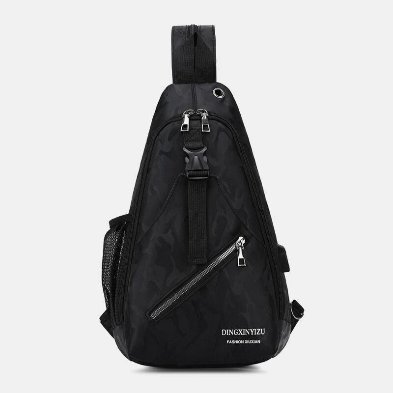 Menn Multifunksjon Vanntett Usb Ladbar Hodetelefon Hull Brystvesker Ryggsekk Skulderveske Crossbody-Vesker