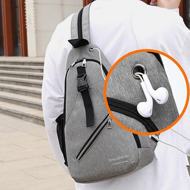 Menn Multifunksjon Vanntett Usb Ladbar Hodetelefon Hull Brystvesker Ryggsekk Skulderveske Crossbody-Vesker